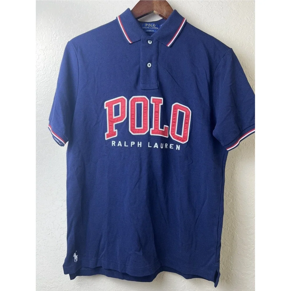 Polo Ralph Lauren‎ Polo Shirt Spell Out Mens Small Red White Blue Pony Americana